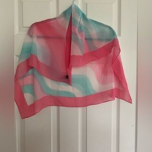 Teal & Pink Chiffon Touch Scarf. Measurements 27 inches X 27 inches